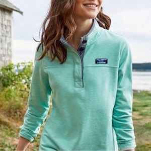 LL Bean Womens Rugby Pullover Sweater Top L Large Blue Aqua Heathered Cotton
